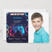 Spielen wir das Video Game Birthday Foto Einladung (Vorderseite)