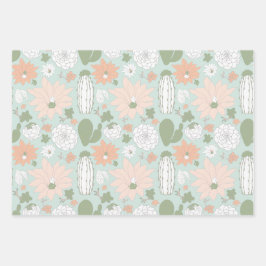 Spielend Cacti Peach Green Floral Print Geschenkpapier Set