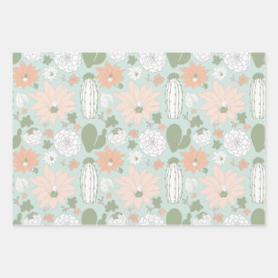 Spielend Cacti Peach Green Floral Print Geschenkpapier Set