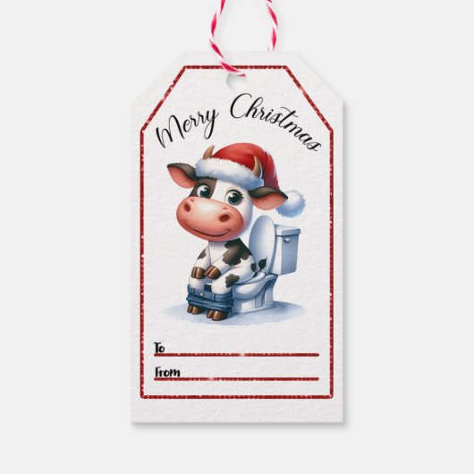 Spielend Kuh Weihnachtsmarke Design Geschenkanhänger (Rückseite)
