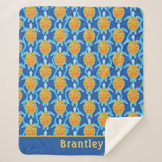 Spielend Orange Blue Sea Turtle Design Sherpadecke (Vorderseite)