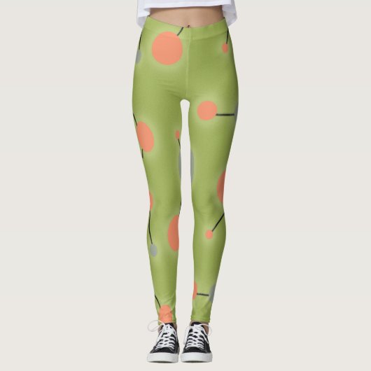 Spielend Retro große Moleküle Universum Pfirsichgr Leggings (Vorderseite)