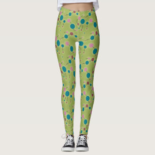 Spielend Retro kleine Moleküle Universe Blau Grün Leggings
