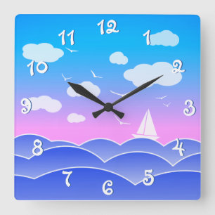 Spielend schöne farbige Seascape Blue Ocean Quadratische Wanduhr