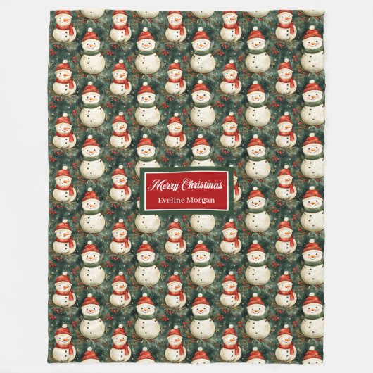 Spielend Wasserfarbe Schneemann Deep Sage Green Re Fleecedecke (Vorderseite)