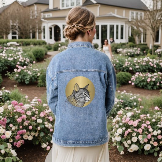 spielend Whimsical Cat Denim Jacket Jeansjacke (Hochzeit Rückseite)