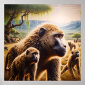 Spielende Affen tanzen auf der Wiese Poster (Vorne)