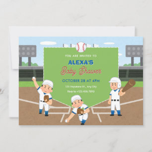Spielende Baseball-Babydusche Einladung