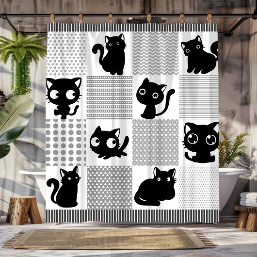 Spielende Black Cat Silhouetten Duschvorhang
