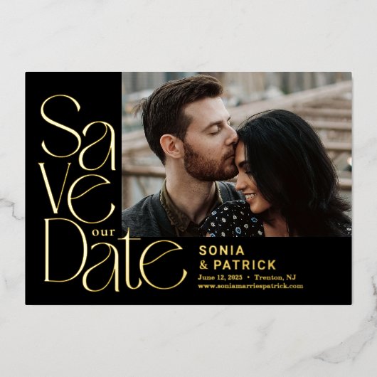 Spielende Briefe FOIL Wedding Save the Date Card Folieneinladung (Vorderseite)