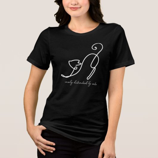 Spielende Cat Line Art | Cat Lover Tri-Blend Shirt (Vorderseite)
