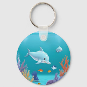 Spielende Delfine erkunden ein lebendiges Korallen Schlüsselanhänger