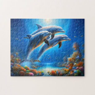 Spielende Delfine Lebendige Unterwasser-Ozeanszene Puzzle