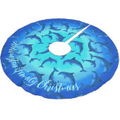 Spielende Delphine Personalisiertes tropisches Bau Polyester Weihnachtsbaumdecke (Schrägansicht)