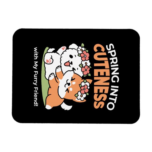 Spielende Hunde mit Blume Kronen - Fun Spring Them Magnet (Horizontal)