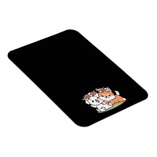 Spielende Hunde mit Blume Kronen - Fun Spring Them Magnet (Rechte Seite)