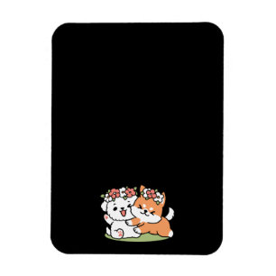 Spielende Hunde mit Blume Kronen - Fun Spring Them Magnet