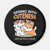 Spielende Hunde mit Blume Kronen - Fun Spring Them Magnet (Vorne)