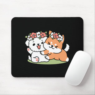 Spielende Hunde mit Blume Kronen - Fun Spring Them Mousepad