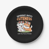 Spielende Hunde mit Blume Kronen - Fun Spring Them Pappteller (Vorderseite)