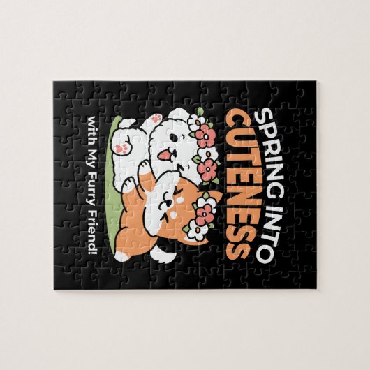 Spielende Hunde mit Blume Kronen - Fun Spring Them Puzzle (Horizontal)