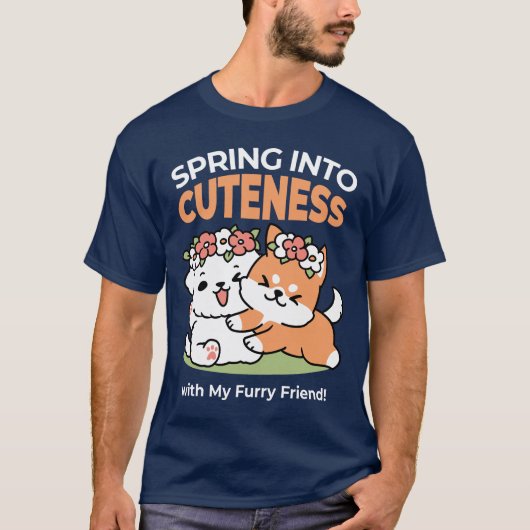 Spielende Hunde mit Blume Kronen - Fun Spring Them T-Shirt (Vorderseite)