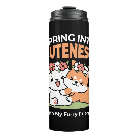 Spielende Hunde mit Blume Kronen - Fun Spring Them Thermosbecher (Vorderseite)