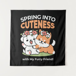 Spielende Hunde mit Blume Kronen - Fun Spring Them Wandteppich