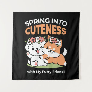 Spielende Hunde mit Blume Kronen - Fun Spring Them Wandteppich