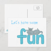 Spielende Katze auf dem Wort Spaß, Postkarten (Vorne/Hinten)