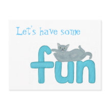 Spielende Katze auf dem Wort Spaß, Postkarten