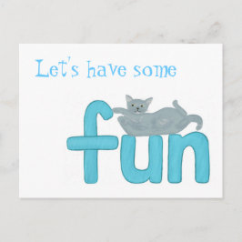 Spielende Katze auf dem Wort Spaß, Postkarten
