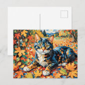 Spielende Katze im Herbst Postkarte (Vorne/Hinten)