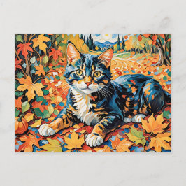 Spielende Katze im Herbst Postkarte