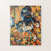 Spielende Katze im Herbst Puzzle (Vertikal)