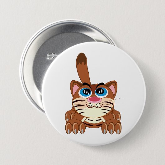 Spielende Katze mit Big Blue Eyes Fun Whimsical Ki Button (Vorne & Hinten)