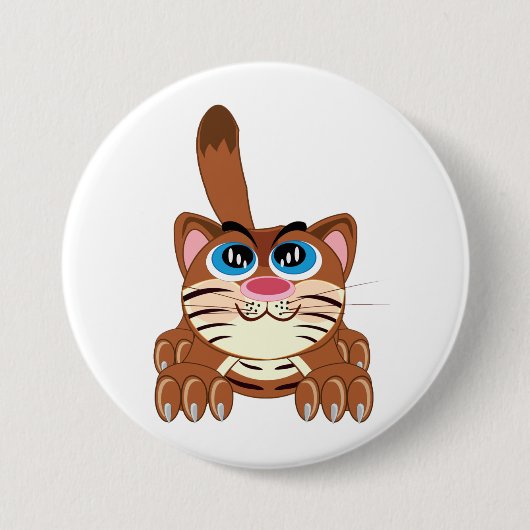Spielende Katze mit Big Blue Eyes Fun Whimsical Ki Button (Vorderseite)