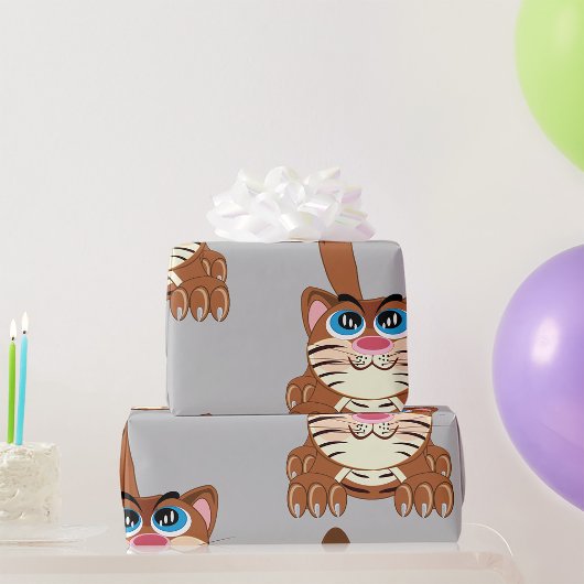 Spielende Katze mit Big Blue Eyes Fun Whimsical Ki Geschenkpapier