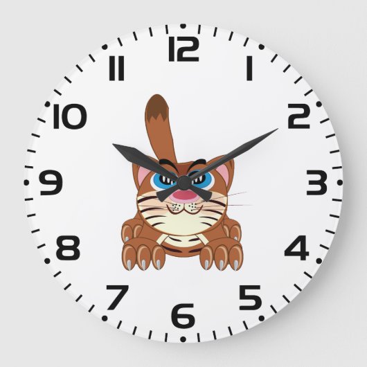 Spielende Katze mit Big Blue Eyes Fun Whimsical Ki Große Wanduhr (Vorderseite)