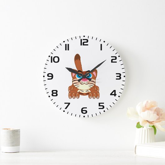 Spielende Katze mit Big Blue Eyes Fun Whimsical Ki Große Wanduhr