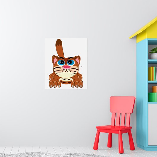 Spielende Katze mit Big Blue Eyes Fun Whimsical Ki Poster
