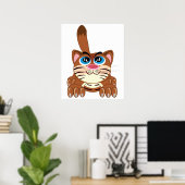 Spielende Katze mit Big Blue Eyes Fun Whimsical Ki Poster (Heimbüro)