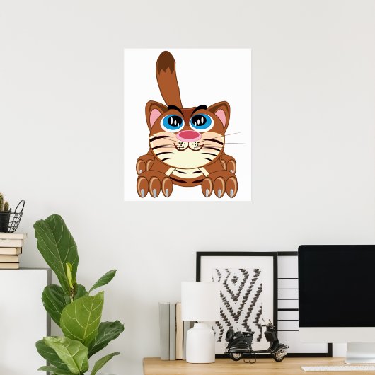 Spielende Katze mit Big Blue Eyes Fun Whimsical Ki Poster (Heimbüro)