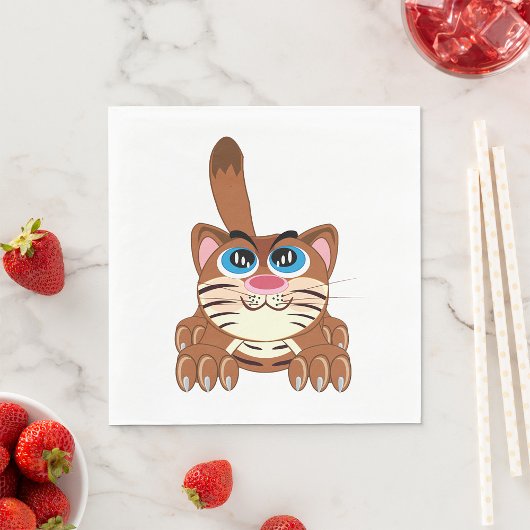 Spielende Katze mit Big Blue Eyes Fun Whimsical Ki Serviette