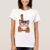 Spielende Katze mit Big Blue Eyes Fun Whimsical Ki T-Shirt (Vorderseite)