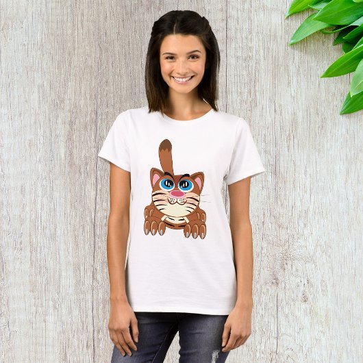 Spielende Katze mit Big Blue Eyes Fun Whimsical Ki T-Shirt