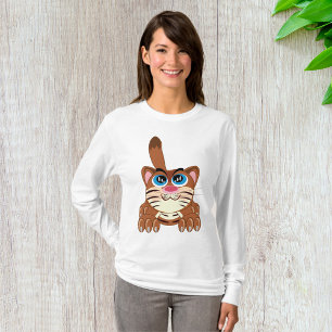 Spielende Katze mit Big Blue Eyes Fun Whimsical Ki T-Shirt