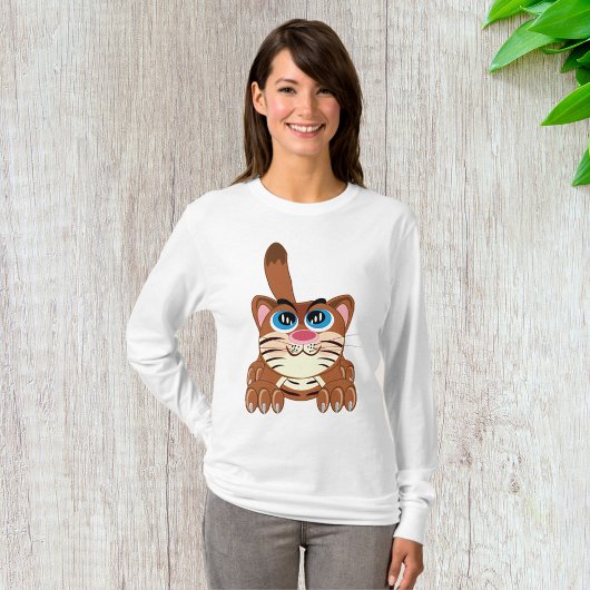 Spielende Katze mit Big Blue Eyes Fun Whimsical Ki T-Shirt
