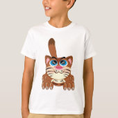 Spielende Katze mit Big Blue Eyes Fun Whimsical Ki T-Shirt (Vorderseite)