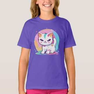Spielende Katze mit farbenfrohen Spots T-Shirt